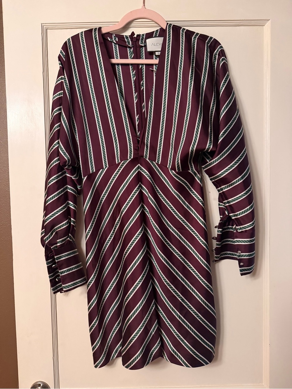 Alexis Burgundy Striped Long Sleeve V-Neck Dress